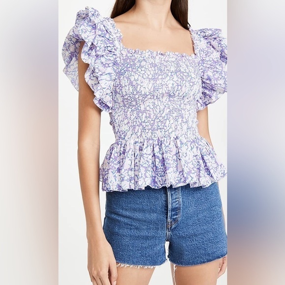 Love The Label smocked ruffle top in marine lavender NWT - Picture 1 of 10